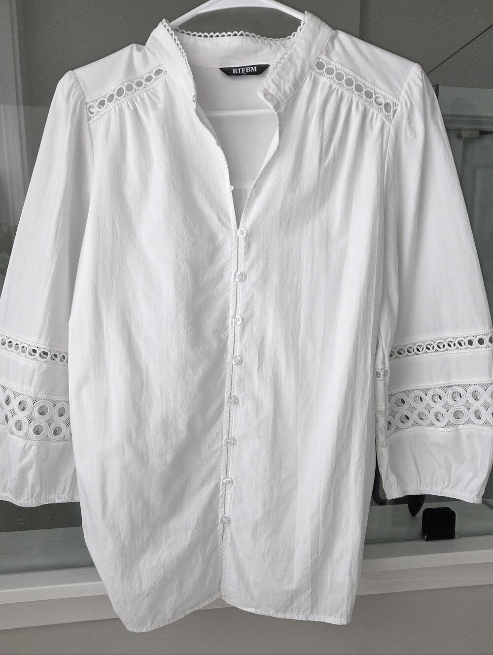 White Eyelet Button-Front Women’s Blouse